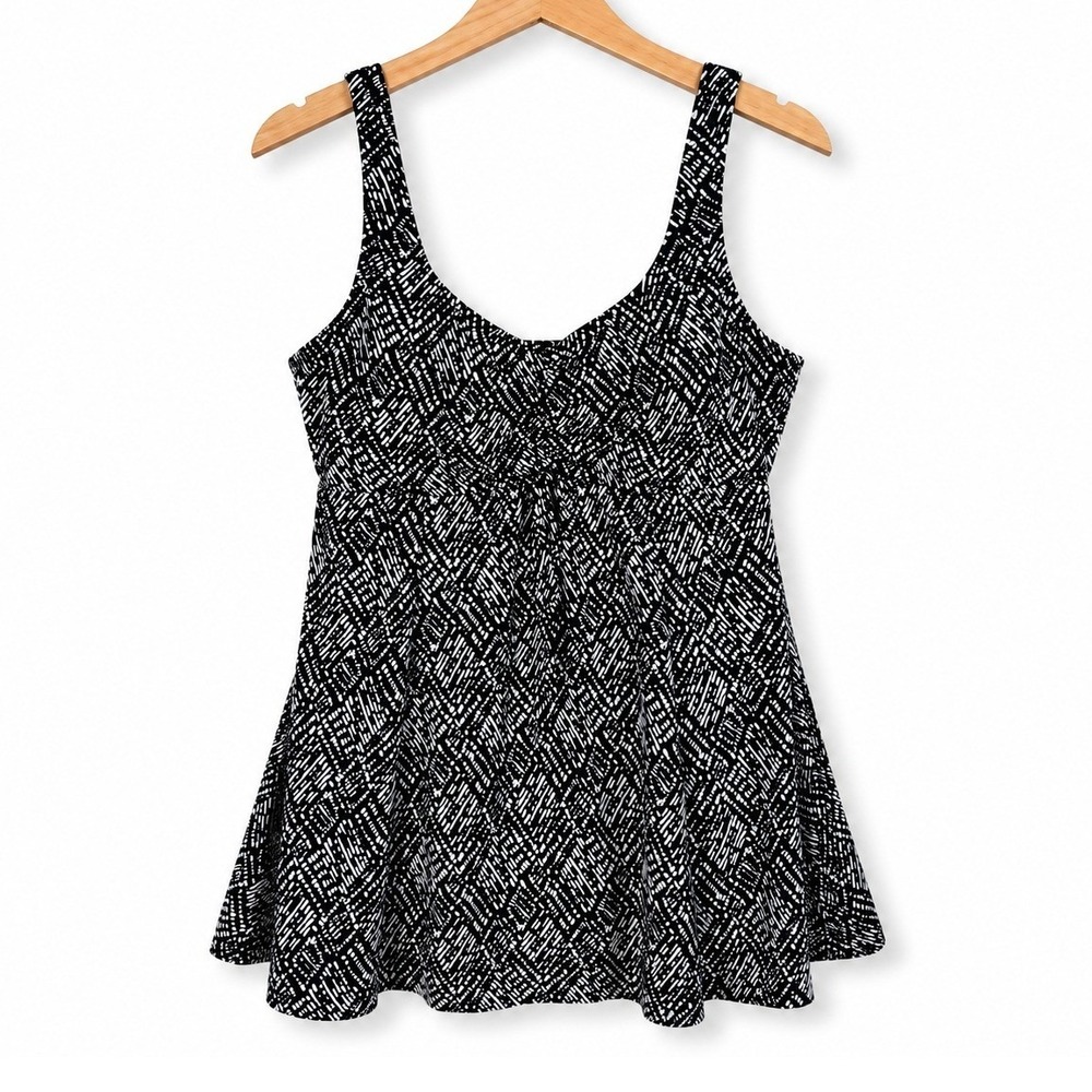 Swim Solutions Bow Front Swim Dress Womens 16 Black White Abstract Geometric Mod